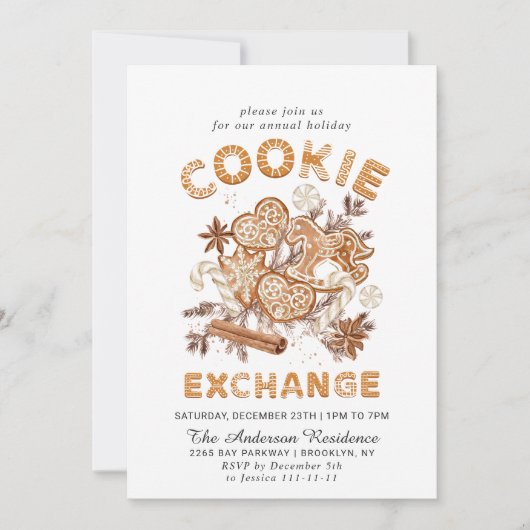 Invitation Maison en pain d'épice Échange de biscuits Noël fê (Devant)