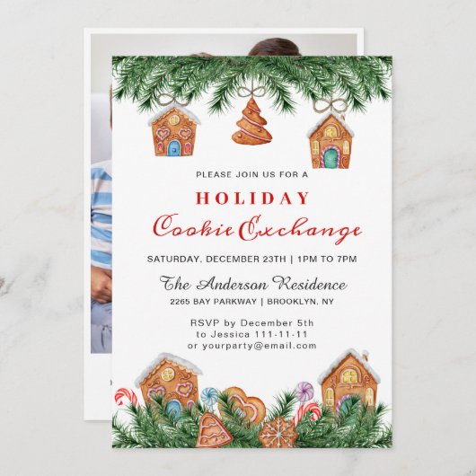 Invitation Maison en pain d'épice, Man Holiday Cookie Exchang (Devant / Derrière)