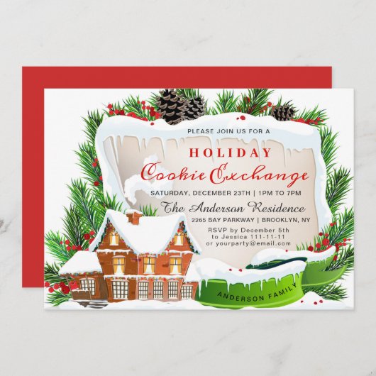 Invitation Maison en pain d'épice, Man Holiday Cookie Exchang (Devant / Derrière)