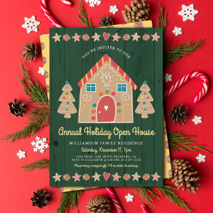 Invitation Maison en pain d'épice mignonne verte rustique Noë