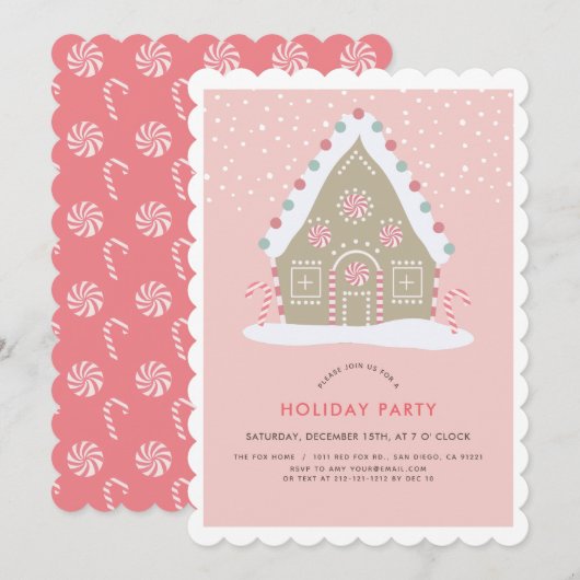 Invitation Maison en pain d'épice Pink Fête (Devant / Derrière)