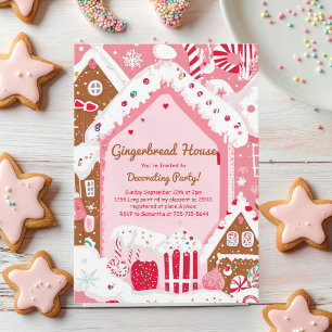 Invitation Maison en pain d'épice rose pour fête de décoratio