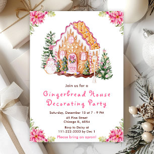 Invitation Maison en pain d'épice rose pour fête de décoratio