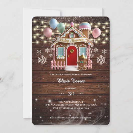 Invitation Maison en pain d'épice rustique de l'hiver Baby Sh (Devant)