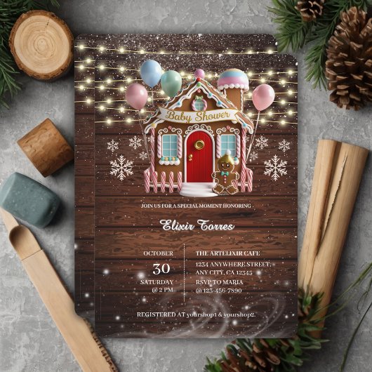 Invitation Maison en pain d'épice rustique de l'hiver Baby Sh