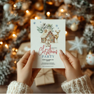 Invitation Maison en pain d'épices à l'aquarelle avec ours po