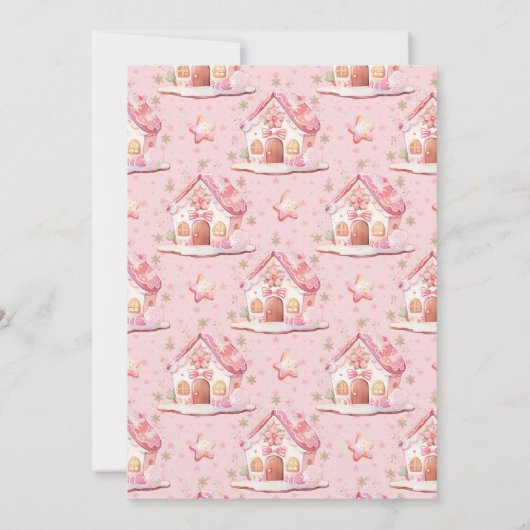 Invitation Maison en pain d'épices décorant fête rose Anniver (Dos)