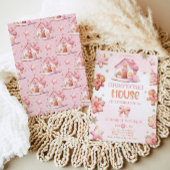 Invitation Maison en pain d'épices décorant fête rose Anniver