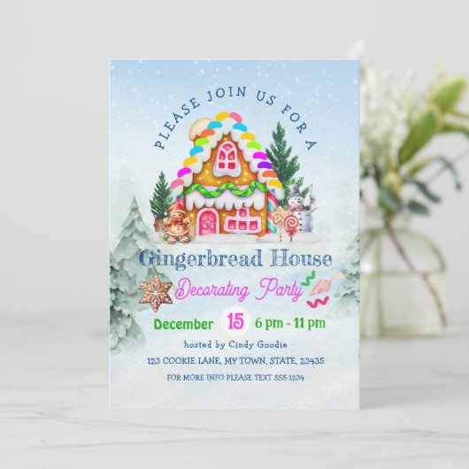 Invitation Maison en pain d'épices Décoration fête d'hiver (Debout devant)
