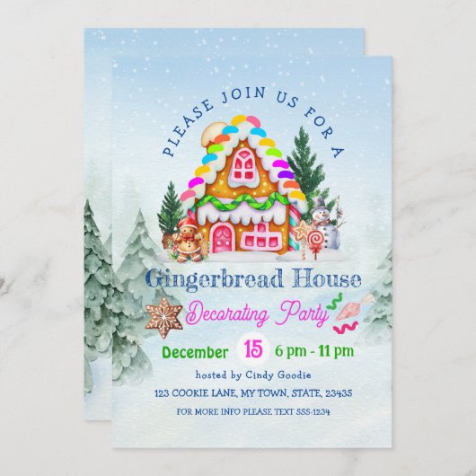 Invitation Maison en pain d'épices Décoration fête d'hiver (Devant / Derrière)