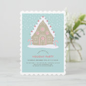 Invitation Maison en pain d'épices Fête bleue (Debout devant)