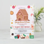 Invitation Maison en pain d'épices fête de décoration 1er ann (Debout devant)