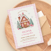 Invitation Maison en pain d'épices Noël rose Anniversaire