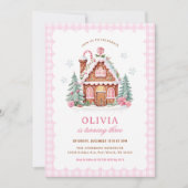 Invitation Maison en pain d'épices Noël rose Anniversaire (Devant)