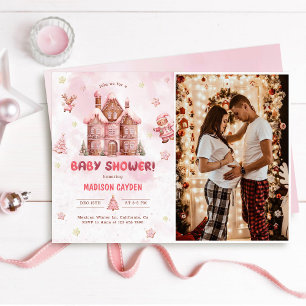Invitation Maison en pain d'épices rose Baby shower de Noël P