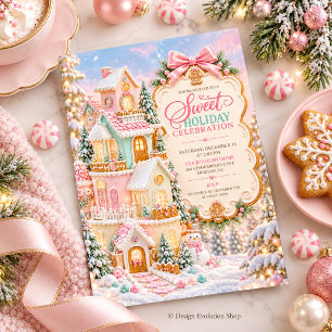 Invitation Maison en pain d'épices rose Douce célébration des