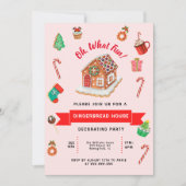 Invitation Maison en pain d'épices rose fête de décoration (Devant)
