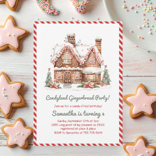 Invitation Maison en pain d'épices rouge et coloré fête d'ann