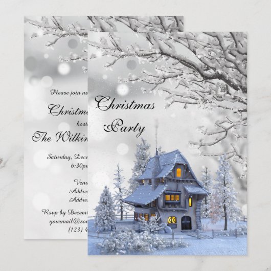 Invitation Maison enneigée Fête de Noël hivernale (Devant / Derrière)
