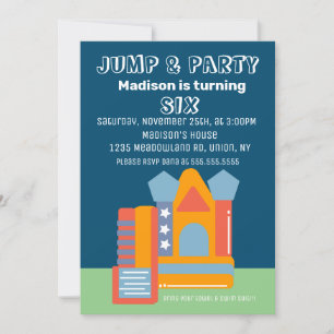 Invitation Maison Gonflable Anniversaire Bleu Sauter Rebonds