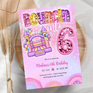 Invitation Maison Gonflable Arc-en-Ciel Pastel pour 6ème Anni