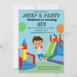 Invitation Maison gonflable garçons anniversaire sautant rebo