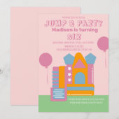 Invitation Maison Gonflable Rose Anniversaire Saut Fête (Devant / Derrière)