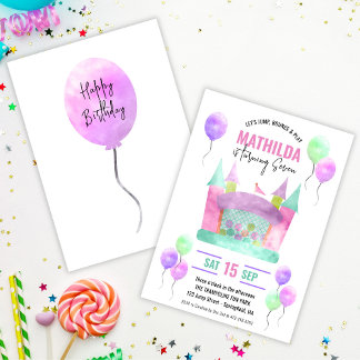 Invitation Maison gonflable Tremplin Fille Fête d'anniversair