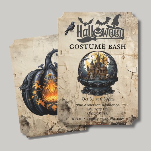Invitation Maison gothique dans le Globe des neiges Halloween