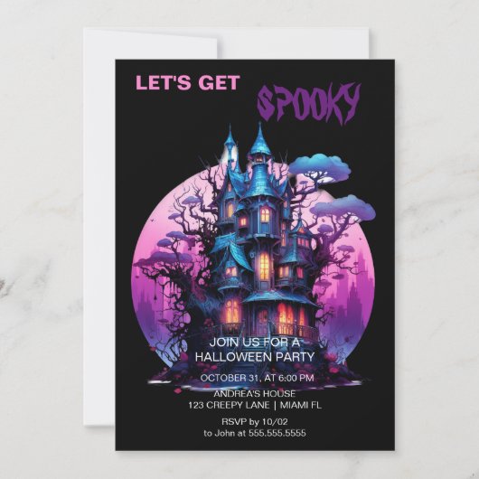 Invitation Maison gothique éffrayante hantée Halloween Noir (Devant)