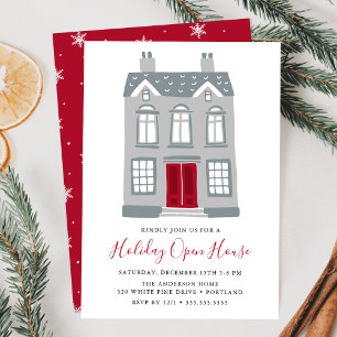 Invitation Maison grise mignonne avec porte rouge Maison ouve