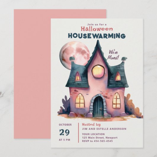 Invitation Maison Halloween Réchauffer Nouvelle Famille Maiso (Devant / Derrière)