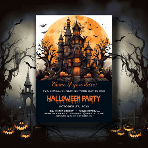 Invitation Maison hantée Bats Arbres Éffrayant Halloween Part