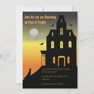 Invitation Maison hantée Black & Orange Soirée Halloween