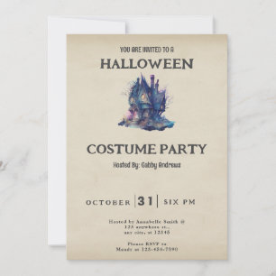 Invitation Maison Hantée Bleu Rose Vintage Halloween