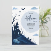 Invitation Maison Hantée Bleue Soirée Halloween (Debout devant)
