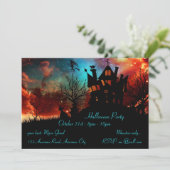 Invitation Maison hantée Ciel rouge et bleu (Debout devant)