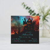 Invitation Maison hantée Ciel rouge et bleu (Debout devant)