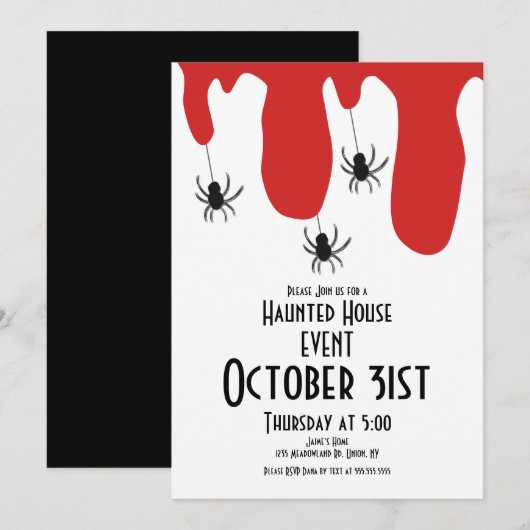 Invitation Maison Hantée d'Halloween Araignées de Sang (Devant / Derrière)