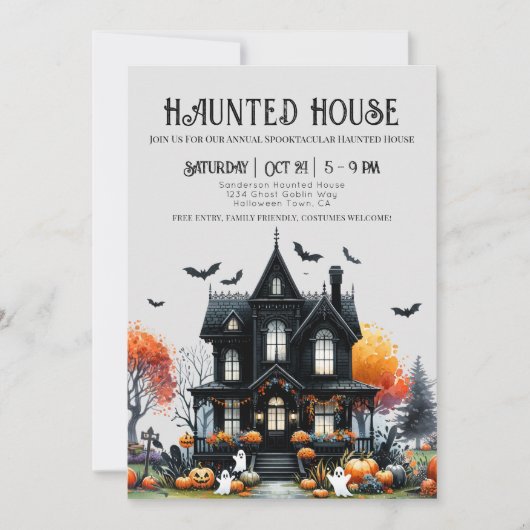 Invitation Maison hantée d'Halloween éffrayant (Devant)