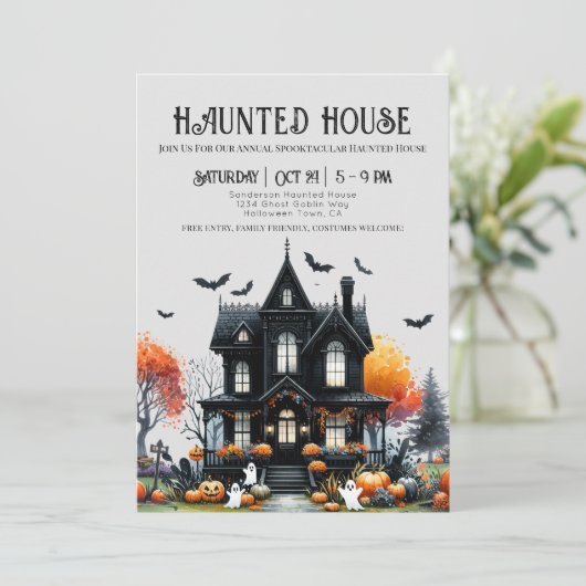 Invitation Maison hantée d'Halloween éffrayant (Debout devant)