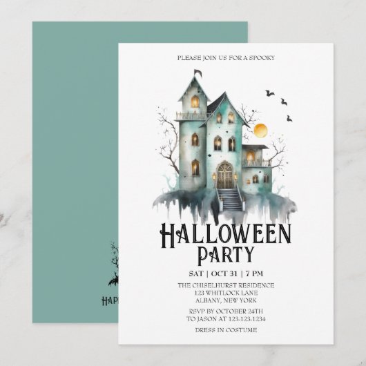 Invitation Maison hantée Éffrayant Costume Mint Halloween Par (Devant / Derrière)