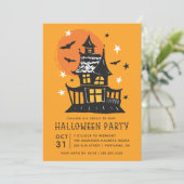 Invitation Maison Hantée éffrayante avec chauves-souris fête  (Debout devant)