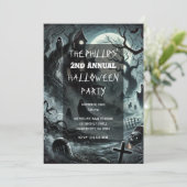 Invitation Maison hantée effrayante de nuit de fête d'Hallowe (Debout devant)