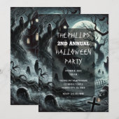 Invitation Maison hantée effrayante de nuit de fête d'Hallowe (Devant / Derrière)