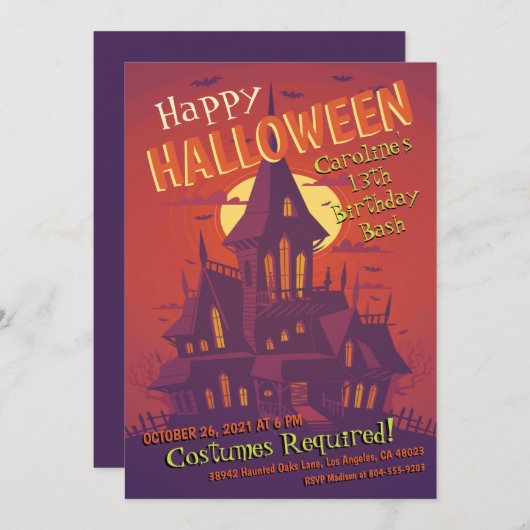 Invitation Maison Hantée éffrayante Halloween Anniversaire (Devant / Derrière)