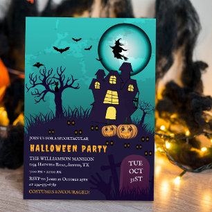 Invitation Maison hantée et une sorcière enfants fête d'Hallo