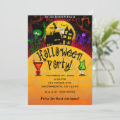 Invitation Maison hantée fantaisiste squelette fête d'Hallowe (Debout devant)