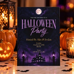 Invitation Maison hantée gothique violette pour la fête d'Hal