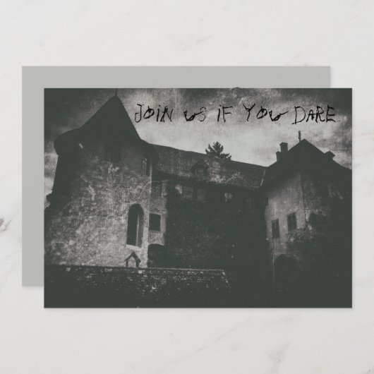 Invitation Maison Hantée Grungy Éffrayant Monochrome (Devant / Derrière)